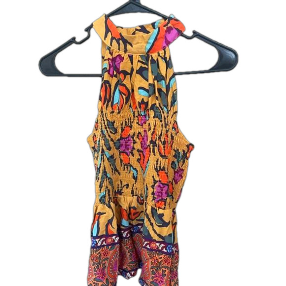 Haute Hippie Tops - NEW Haute Hippie Halter Top, Smocked Bodice, Flare Hem, Colorful Print, Size S